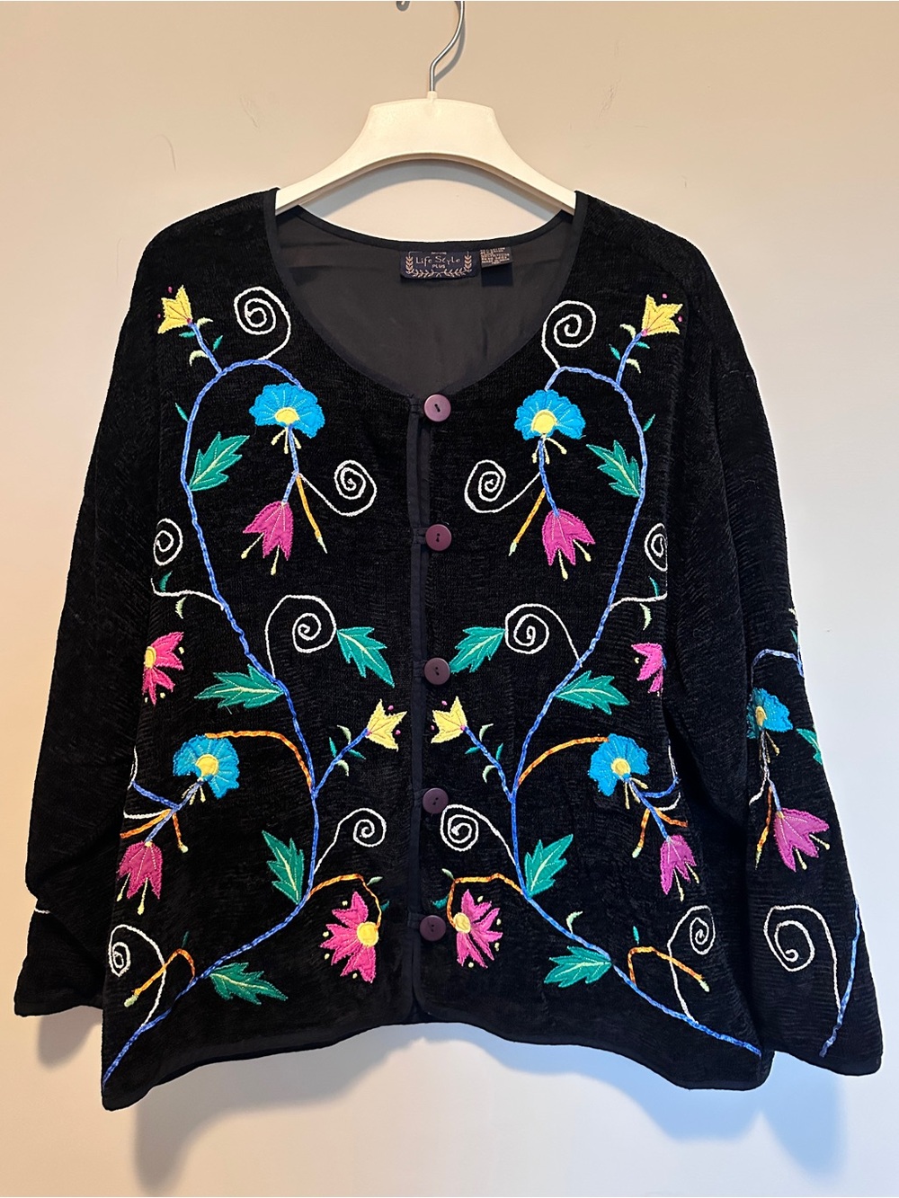 Embroidered Floral Black Women's Cardigan Sweater